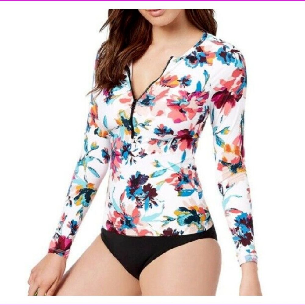 Bar III Fantastic Floral Long Sleeve Rash Guard